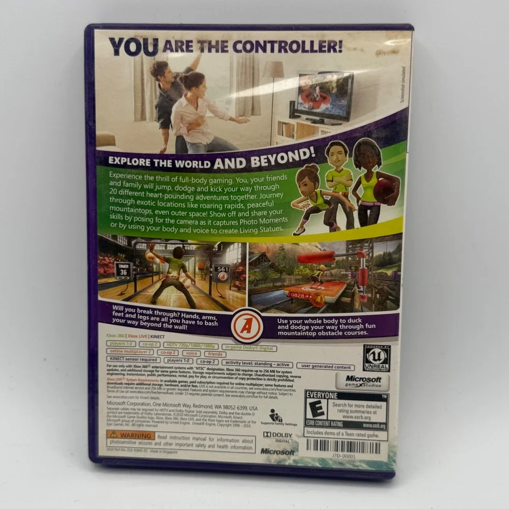 Microsoft Kinect Adventures Xbox 360 Game NTSC Purple Case Excellent Manual
